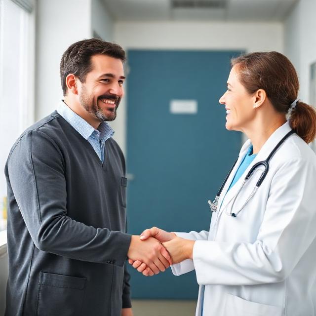 doctor greeting patient handshake clinic care